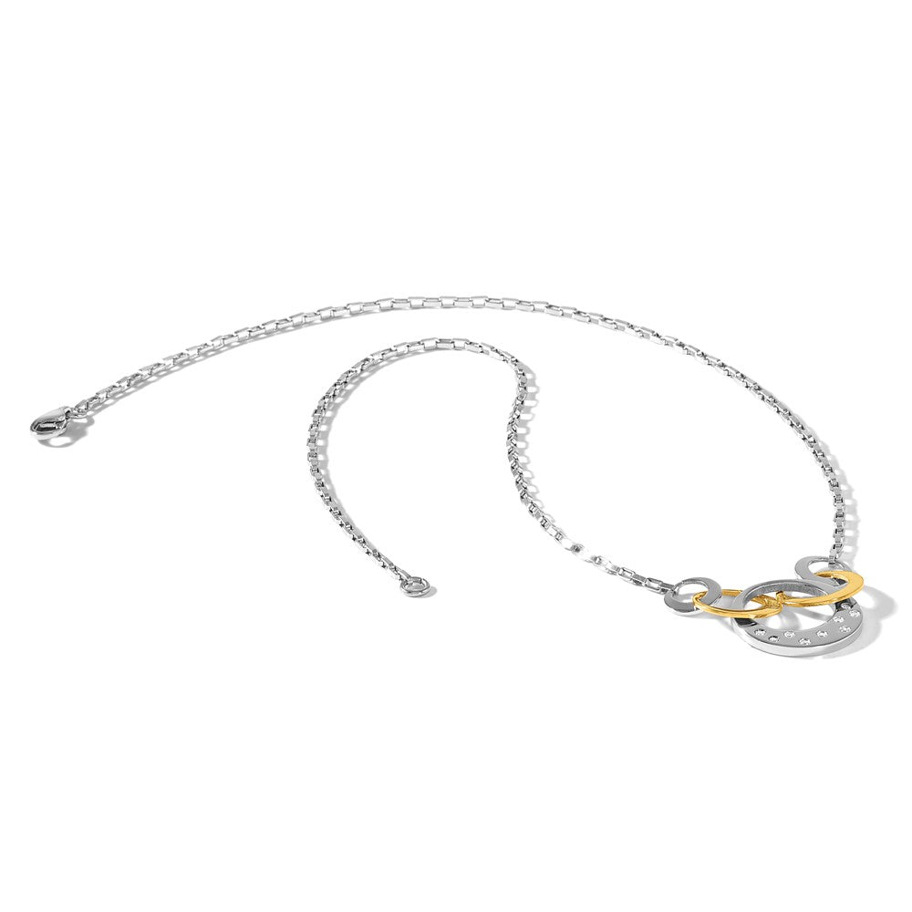 Stainless Steel Polished Yellow IP CZ Circle Necklace