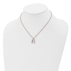 Stainless Steel Polished Rose IP-plated CZ Wishbone 16in Necklace