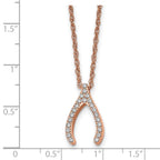 Stainless Steel Polished Rose IP-plated CZ Wishbone 16in Necklace