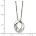 Stainless Steel Polished Wavy Circle w/Crystal 18in Necklace