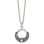 Chisel Stainless Steel Antiqued and Polished Claddagh Pendant on a 18 inch Cable Chain Necklace