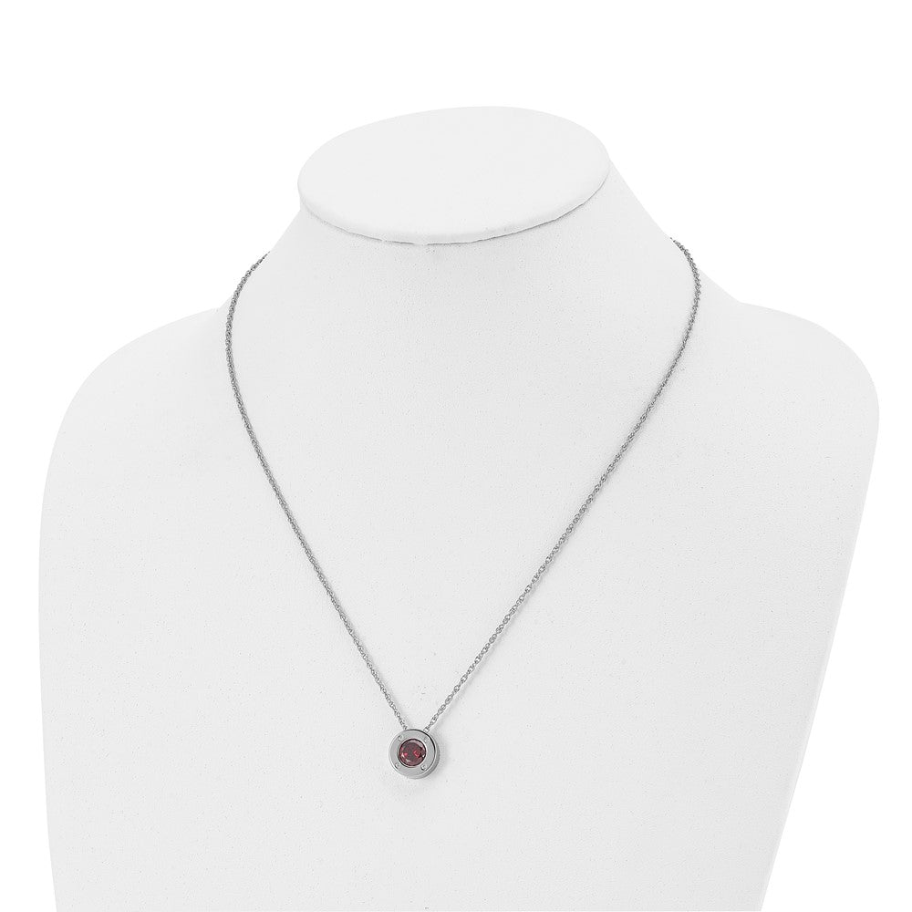 Chisel Stainless Steel Polished CZ January Birthstone Circle Pendant on a 20 inch Multi-Link Chain Necklace