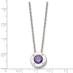 Chisel Stainless Steel Polished CZ February Birthstone Circle Pendant on a 20 inch Multi-Link Chain Necklace