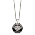 Stainless Steel Polished Black Ceramic w/CZ Heart 22in Necklace