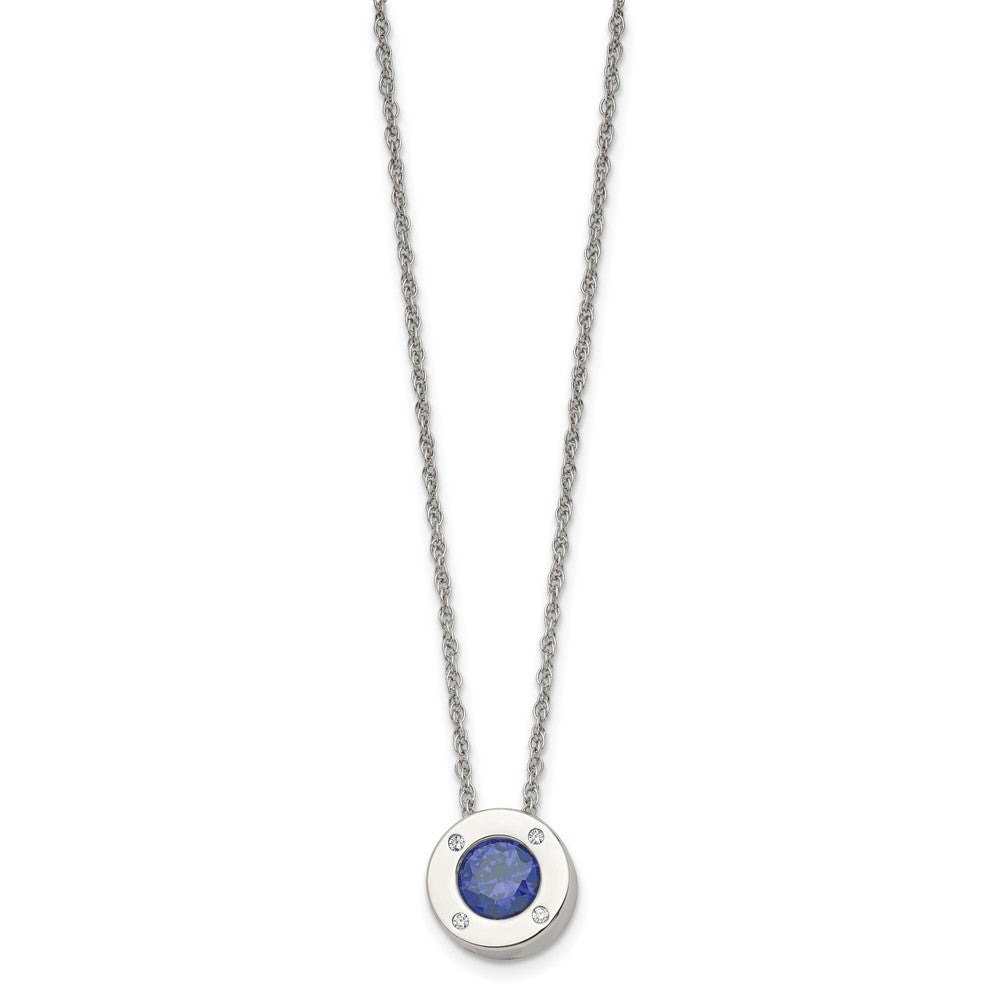 Chisel Stainless Steel Polished CZ September Birthstone Circle Pendant on a 20 inch Multi-Link Chain Necklace
