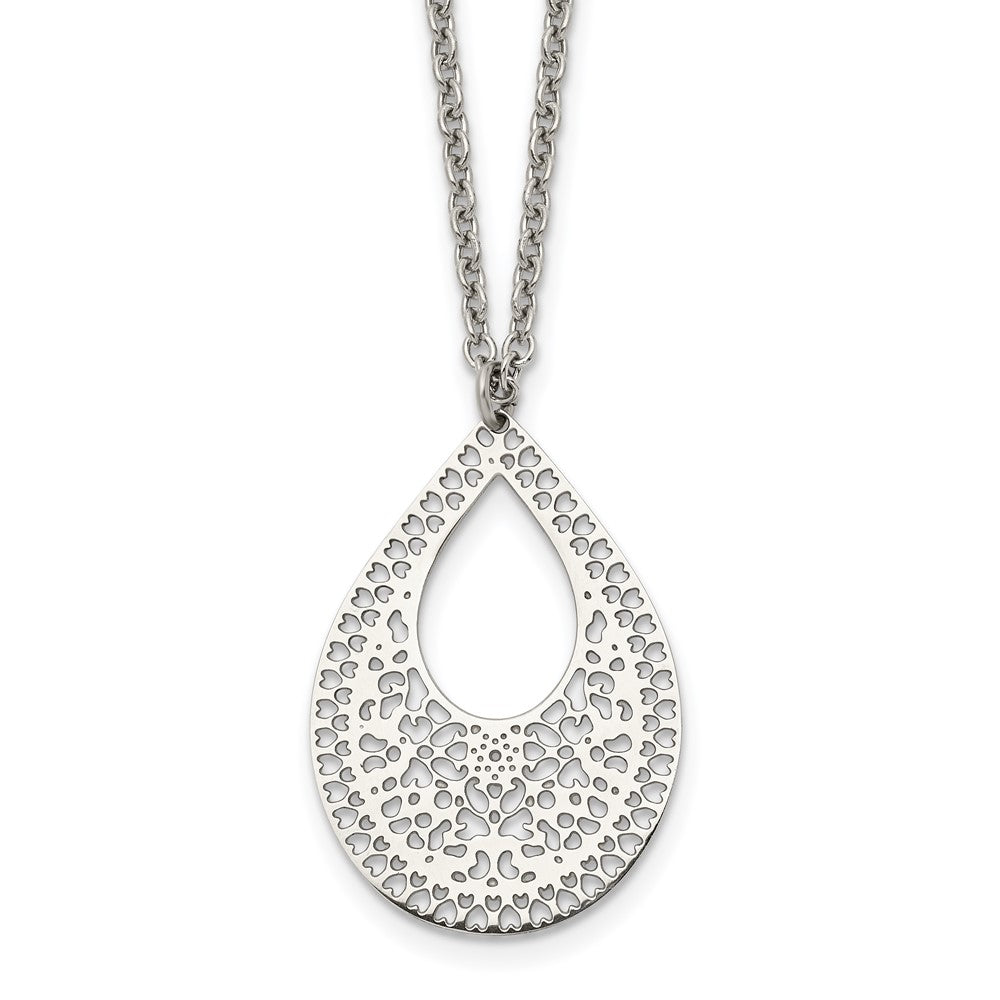 Stainless Steel Polished & Textured Reversible Cut-out Design Necklace