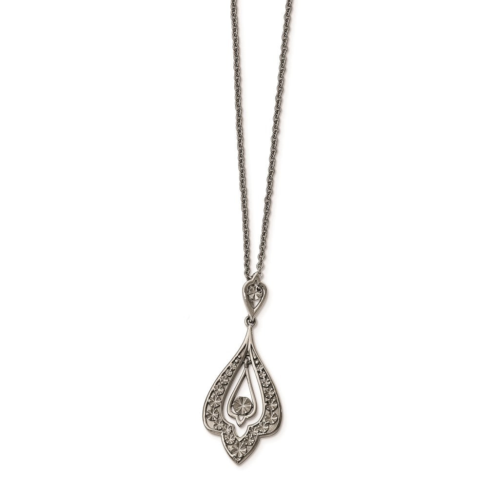 Stainless Steel Polished & Textured Dangle w/2in ext Necklace