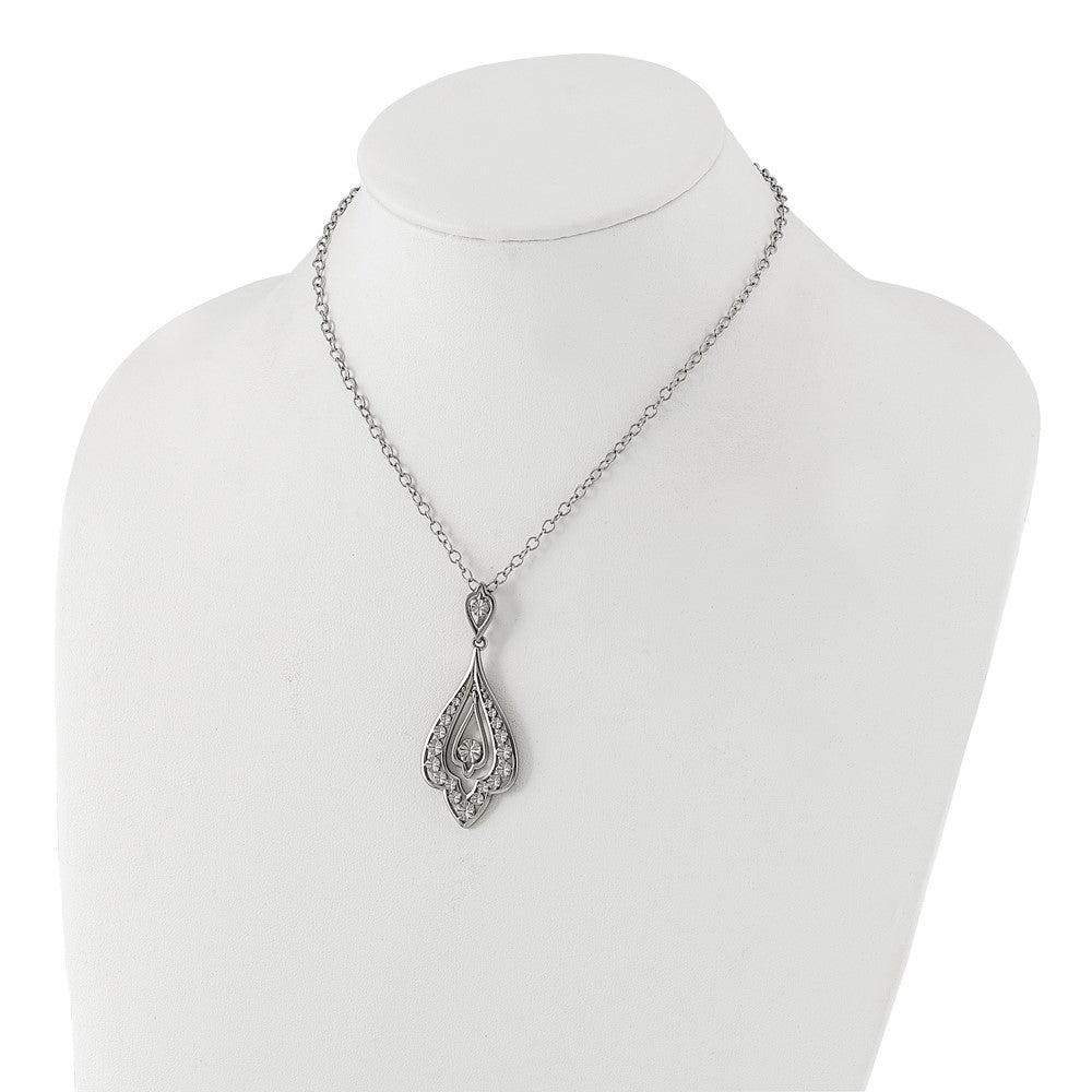 Stainless Steel Polished & Textured Dangle w/2in ext Necklace