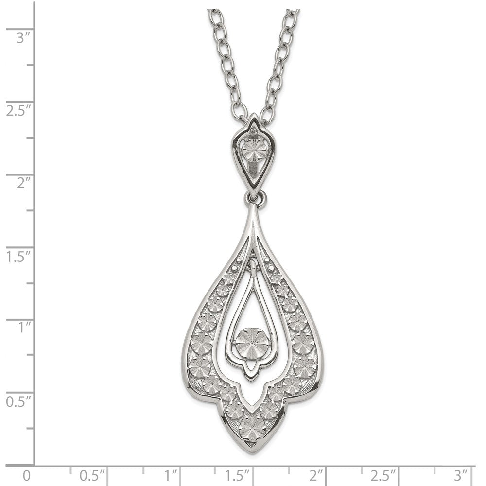 Stainless Steel Polished & Textured Dangle w/2in ext Necklace