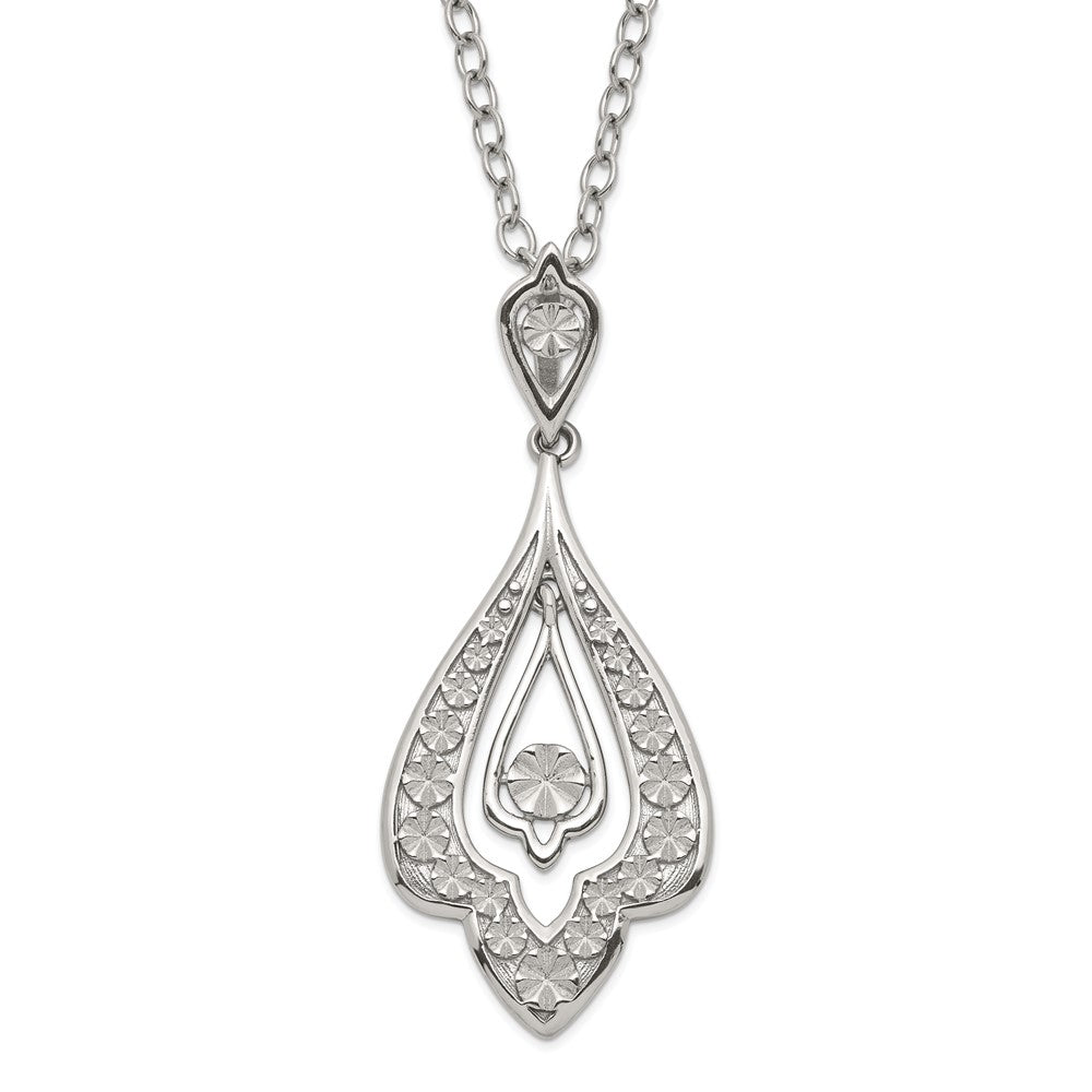 Stainless Steel Polished & Textured Dangle w/2in ext Necklace
