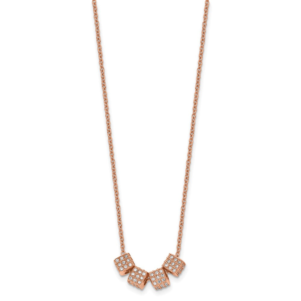 Stainless Steel Polished Rose IP-plated w/CZ 16.5in w/2in ext. Necklace