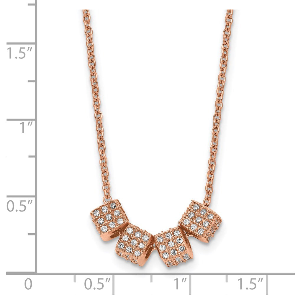 Stainless Steel Polished Rose IP-plated w/CZ 16.5in w/2in ext. Necklace