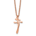Chisel Stainless Steel Polished Rose IP-plated Twisted Cross Pendant on an 18.25 inch Cable Chain Necklace