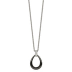 Stainless Steel Polished Black Ceramic Teardrop w/CZ 22in Necklace
