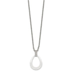 Stainless Steel Polished White Ceramic Teardrop w/CZ 22in Necklace