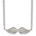 Stainless Steel Polished and Textured Angel Wings 16in w/2in ext Necklace