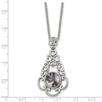 Stainless Steel Polished Imitation Abalone 16in w/2in ext Necklace