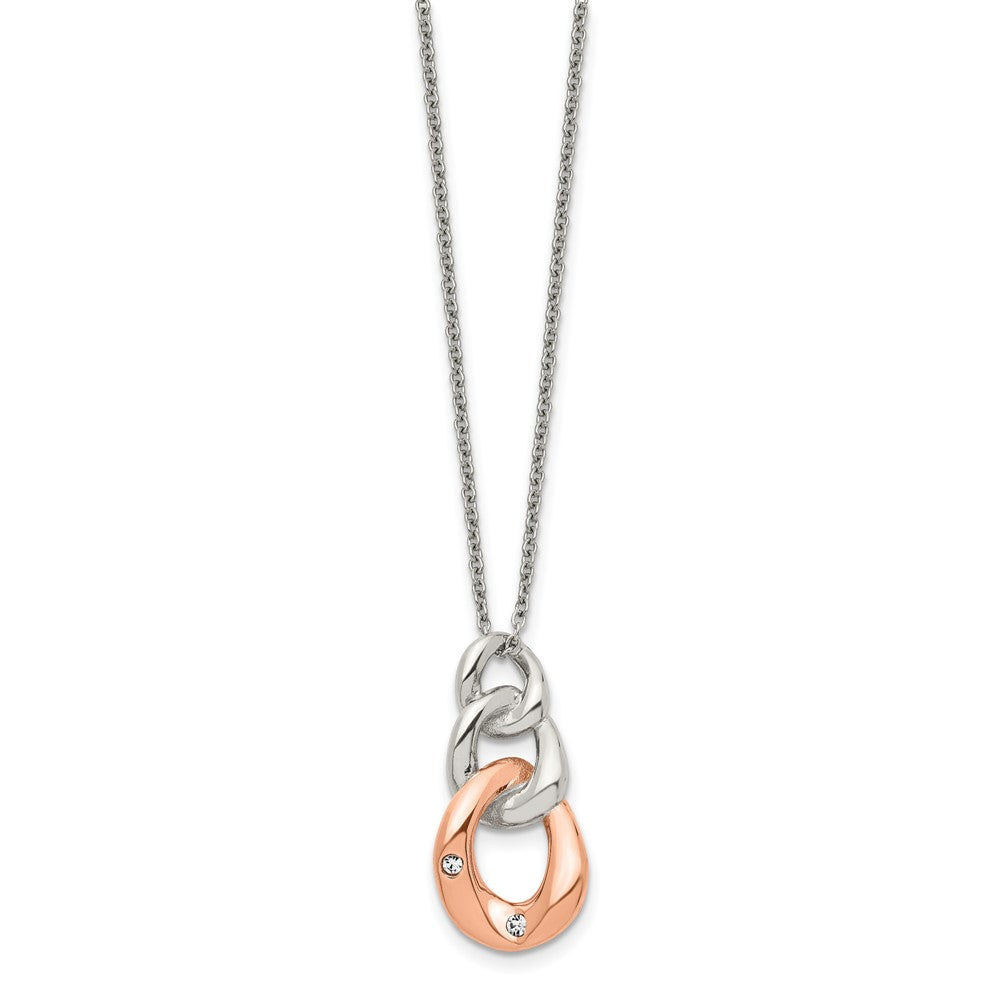 Stainless Steel Polished Rose IP-plated w/Crystal Three Loop 18in Necklace