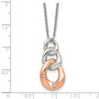 Stainless Steel Polished Rose IP-plated w/Crystal Three Loop 18in Necklace