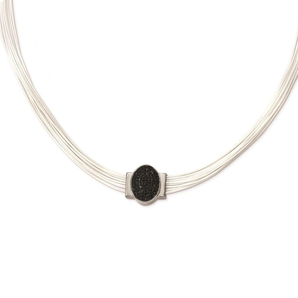 Stainless Steel 18+2in ext Cotton Cord Polished Blk Crystal Necklace