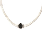 Stainless Steel 18+2in ext Cotton Cord Polished Blk Crystal Necklace
