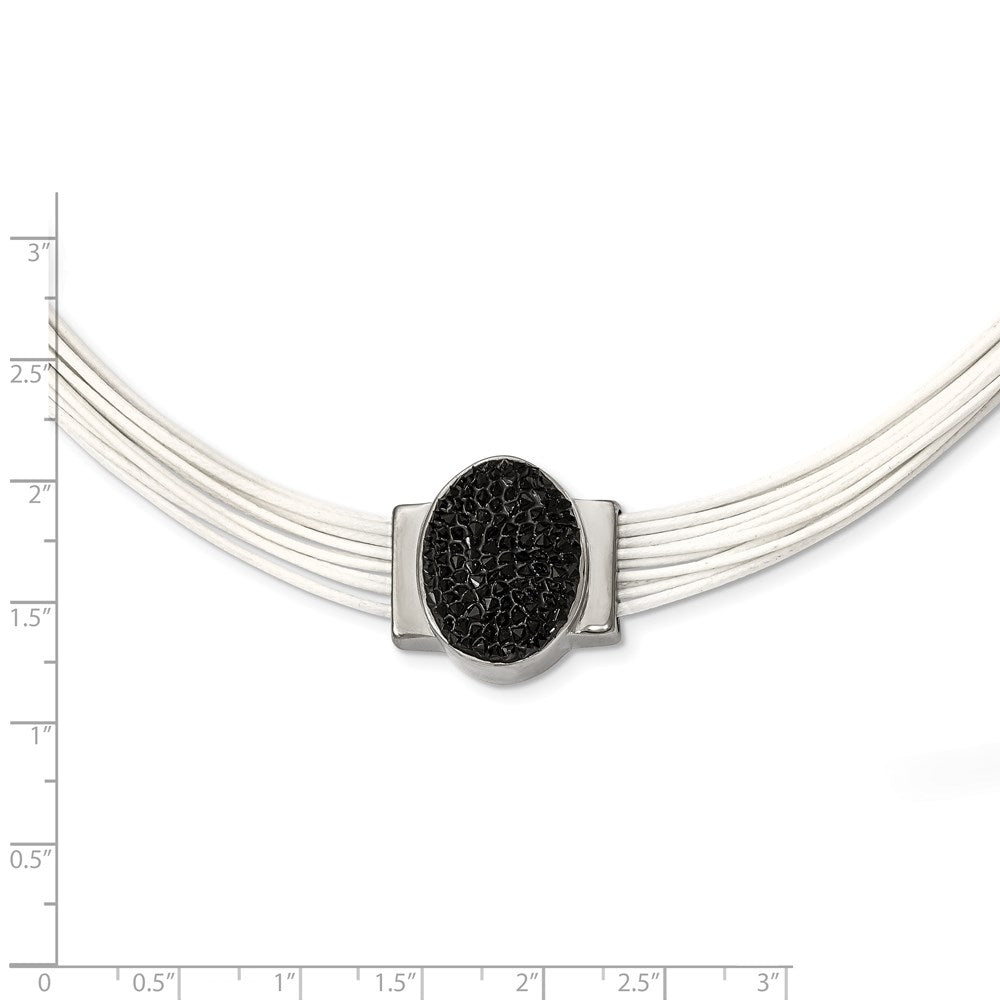 Stainless Steel 18+2in ext Cotton Cord Polished Blk Crystal Necklace