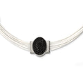 Stainless Steel 18+2in ext Cotton Cord Polished Blk Crystal Necklace