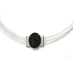 Stainless Steel 18+2in ext Cotton Cord Polished Blk Crystal Necklace