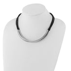 Stainless Steel Polished 3 Tube w/ Black Wax Cord Necklace