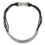 Stainless Steel Polished 3 Tube w/ Black Wax Cord Necklace