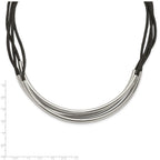 Stainless Steel Polished 3 Tube w/ Black Wax Cord Necklace