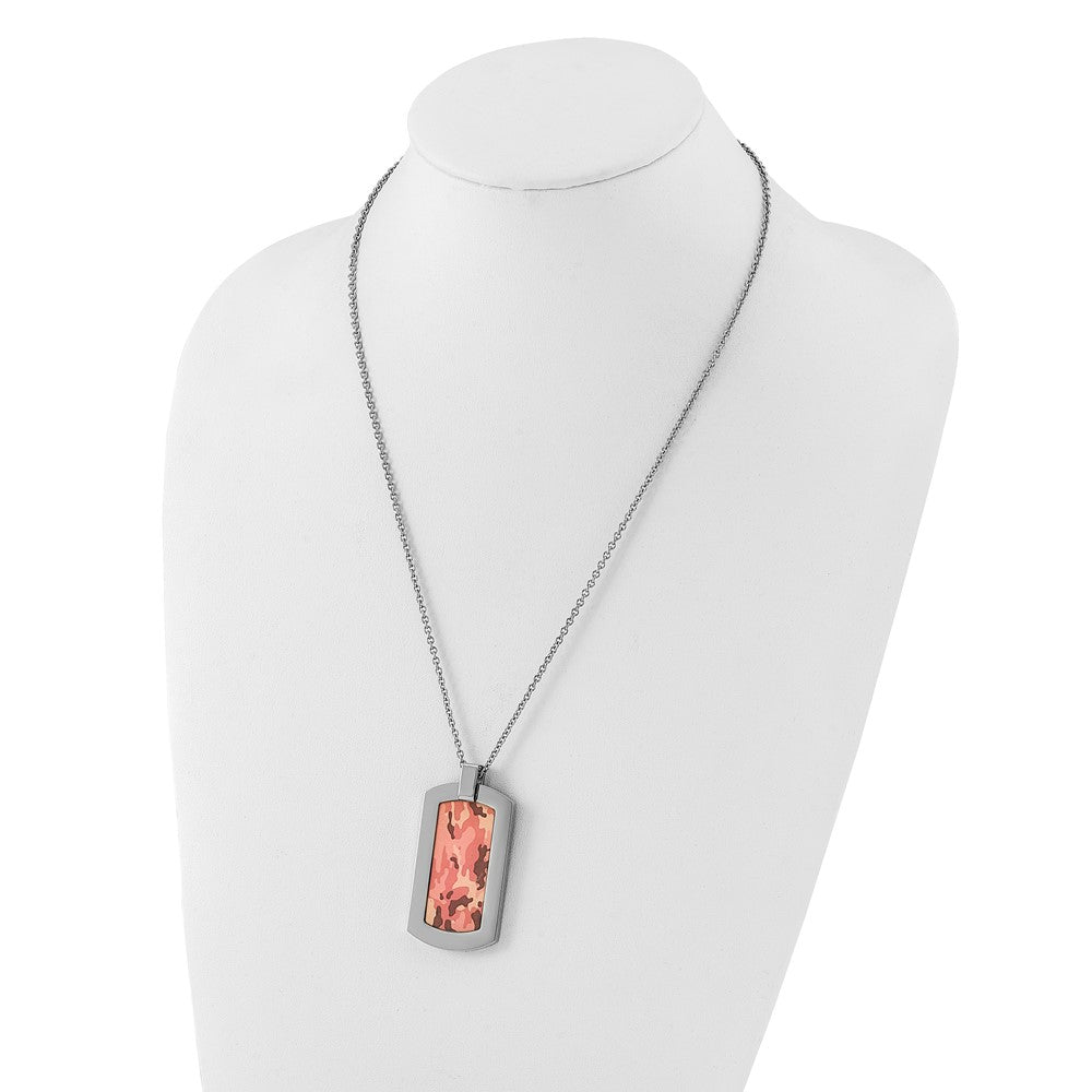 Stainless Steel Polished Printed Pink Camo Under Clear Rubber Necklace
