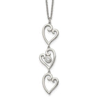 Stainless Steel Polished w/CZ Dangle Hearts 16in w/2in ext Necklace