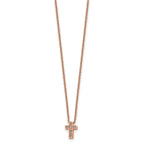 Stainless Steel Polished Rose IP-plated w/CZ Cross w/2in ext Necklace