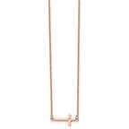 Chisel Stainless Steel Polished Rose IP-plated with CZ Sideways Cross on a 21.25 inch with 4.25in extension Cable Chain Necklace
