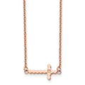 Chisel Stainless Steel Polished Rose IP-plated with CZ Sideways Cross on a 21.25 inch with 4.25in extension Cable Chain Necklace