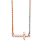 Chisel Stainless Steel Polished Rose IP-plated with CZ Sideways Cross on a 21.25 inch with 4.25in extension Cable Chain Necklace