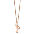 Stainless Steel Polished Rose IP Key & Crown 15.5in w/2 in ext Necklace