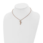 Stainless Steel Polished Rose IP Key & Crown 15.5in w/2 in ext Necklace