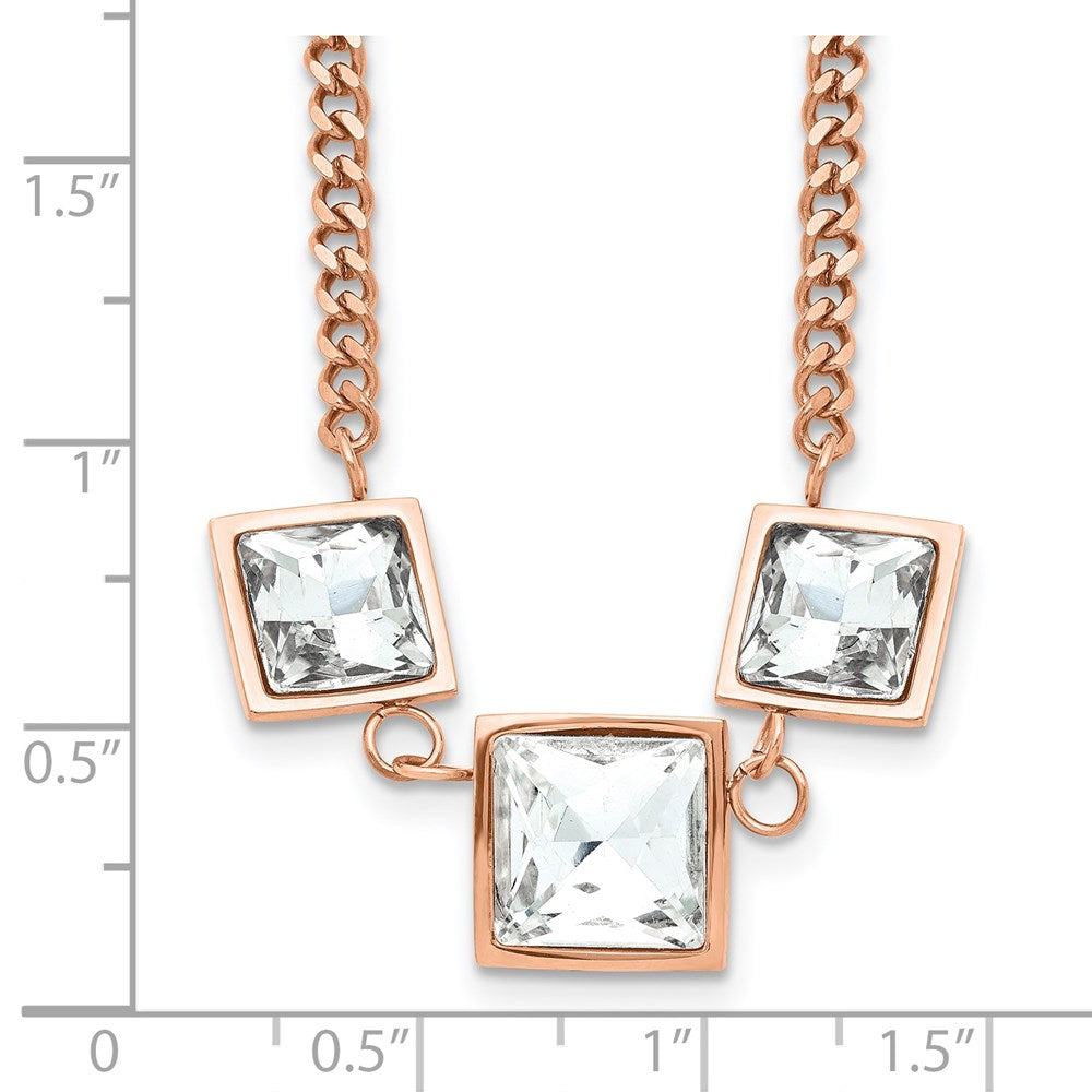 Stainless Steel Polished Rose IP w/Glass 16.5in w/2.5in ext Necklace