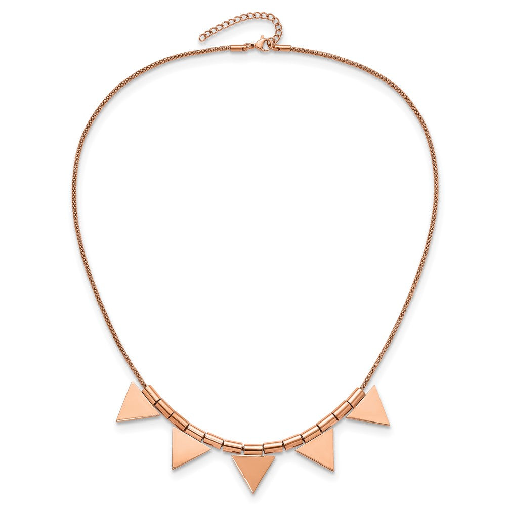 Stainless Steel Polished Rose IP-Plated Triangle Charms w/2in ext Necklace