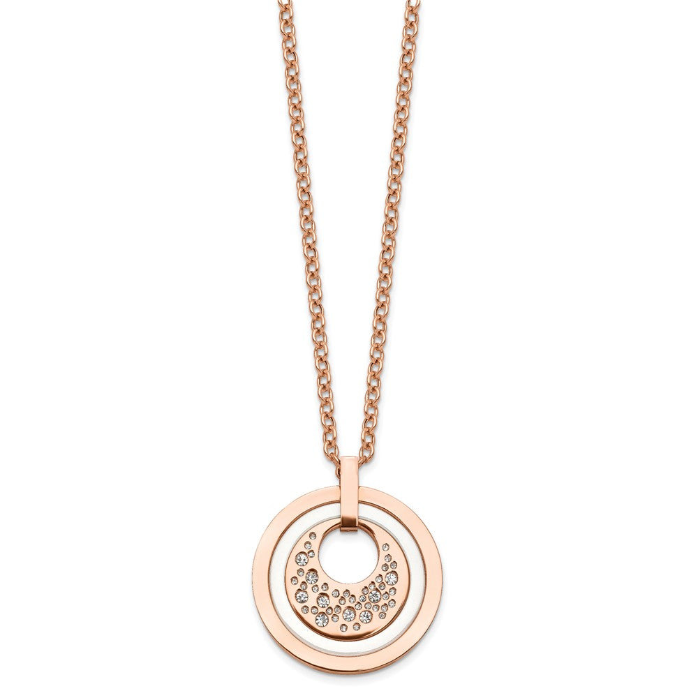 Stainless Steel Polished Rose IP Crystal & Ceramic w/2in ext Necklace