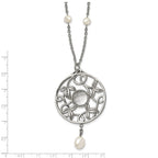 Stainless Steel Polished FWC Pearl & CZ & Glass 30in w/2in ext Necklace