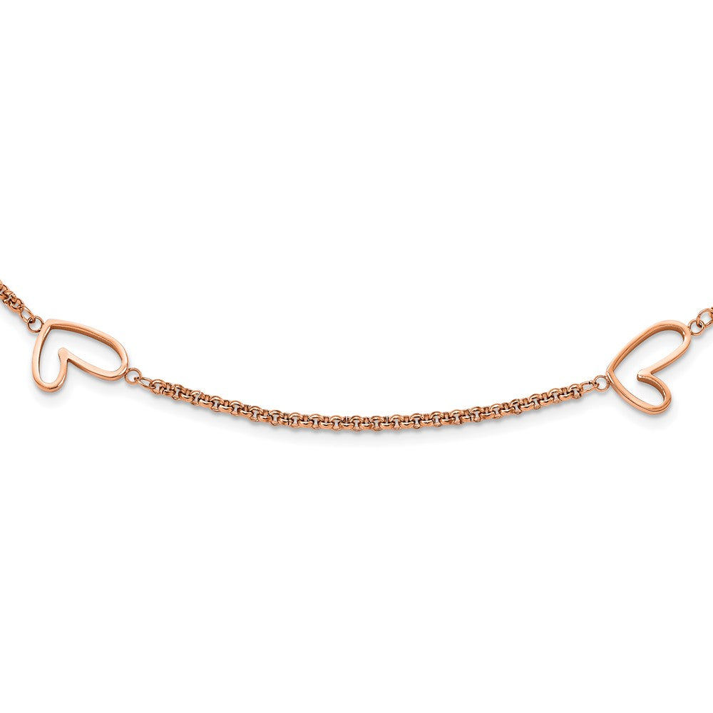 Stainless Steel Polished Rose IP-Plated Hearts 38in Necklace