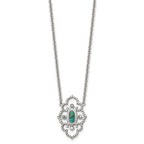 Stainless Steel Polished CZ and Imitation Turquoise w/2in ext Necklace