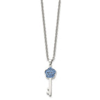 Stainless Steel Polished Blue Crystal Flower Key18 inch Necklace