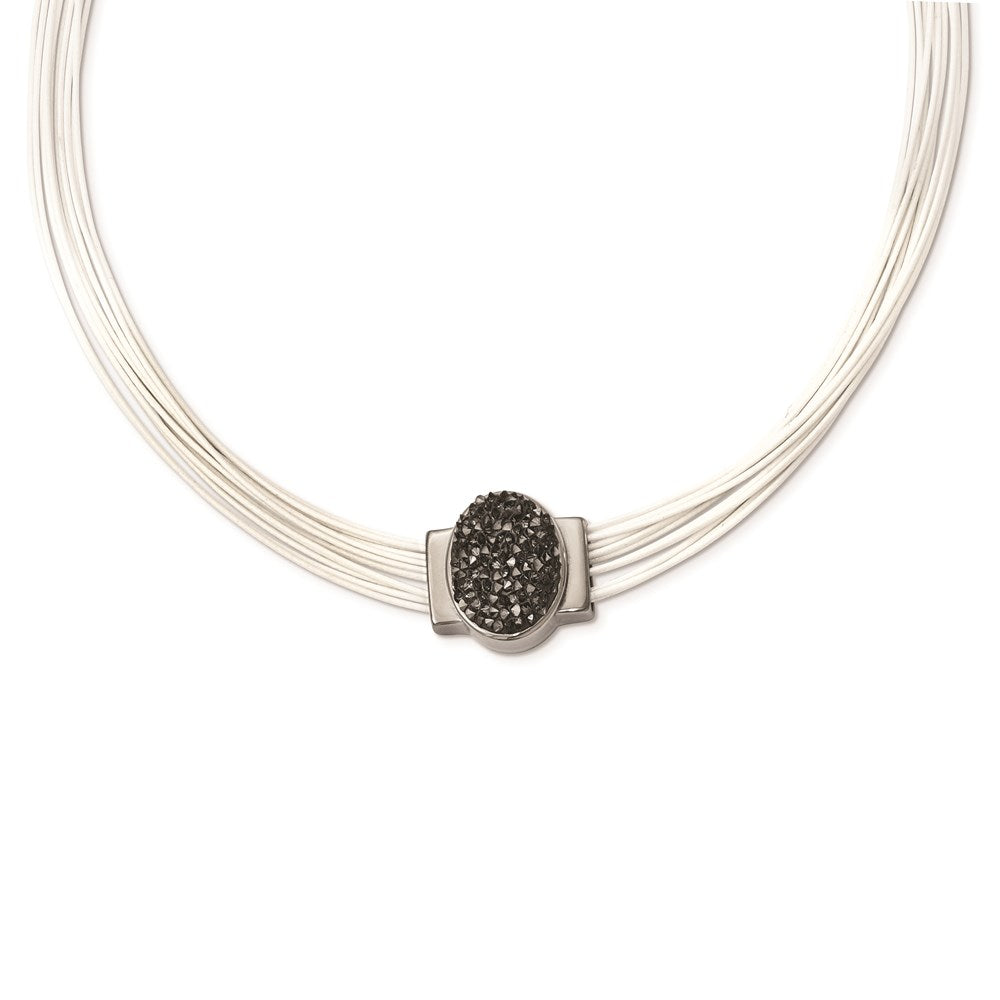 Stainless Steel 18+2.5in Cotton Cord Polished Grey Crystal Necklace