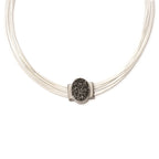 Stainless Steel 18+2.5in Cotton Cord Polished Grey Crystal Necklace
