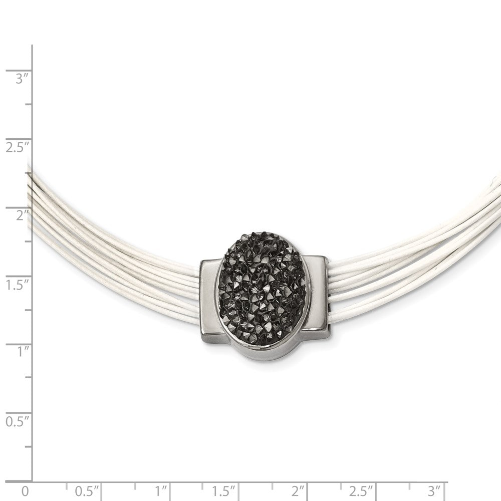 Stainless Steel 18+2.5in Cotton Cord Polished Grey Crystal Necklace