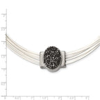 Stainless Steel 18+2.5in Cotton Cord Polished Grey Crystal Necklace